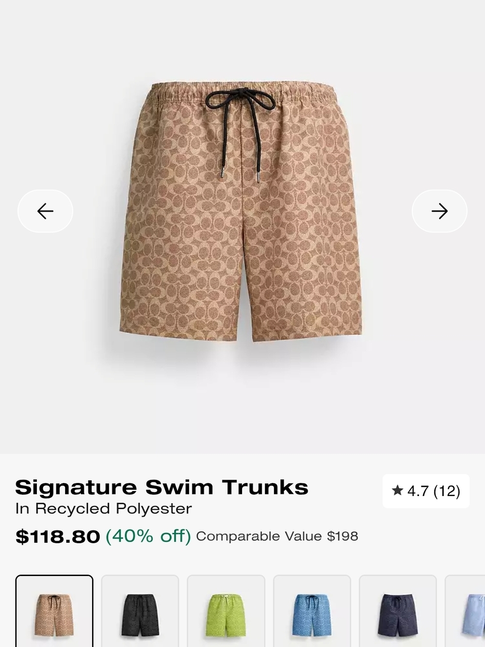 Coach Men’s Signature Swim Trunks — Tan Monogram